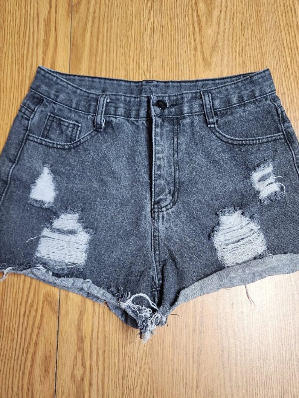 Denim Jean Shorts Distressed & Destroyed Black with Pockets Sz Small C120